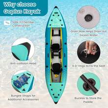 Tandem Infable Kayak, 12.5FT 2-Person Kayak For Adults W/507 LBS Weight Capacity, 2 Aluminium Oars, Padded Seat, 2 Fins, Hand Pump, Carry Bag, Repair Kit, Portable Touring Kayaks - Blue+Green - View 5