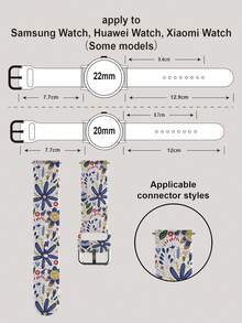 1 pieza Correa de reloj de silicona suave, elástica y transpirable con estampado floral azul vintage, compatible con Apple Watch de 38mm, 40mm, 41mm, 42mm, 44mm, 45mm y 49mm (S10/S11 42mm) (S10/S11 46mm), correa de reloj de silicona deportiva elegante y linda compatible con Samsung, Honor y smartwatches - Multicolor - Ver 12