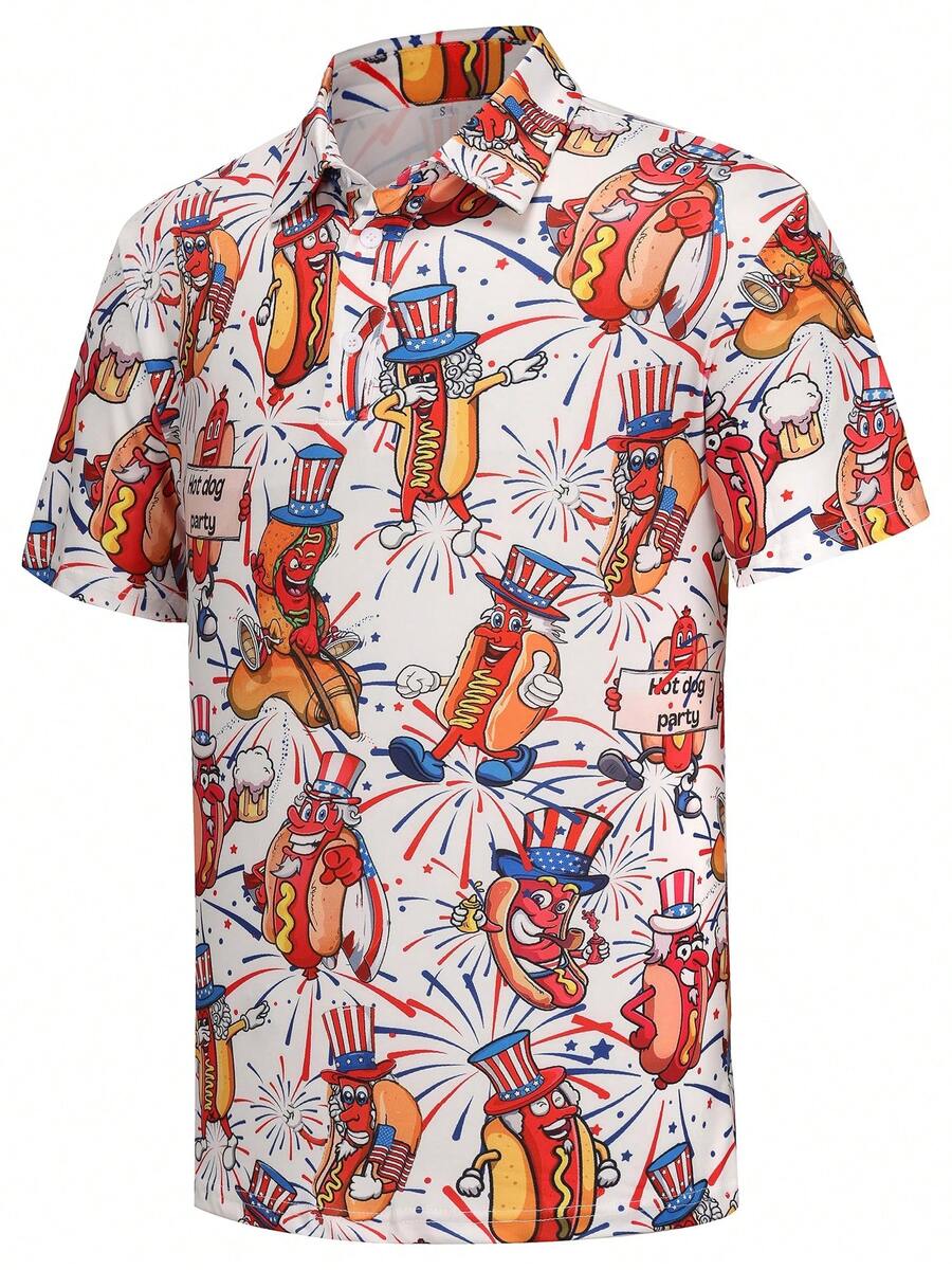 Trendsetter Men's Vibrant Usa Hot Dog B0f4hy1wsq Lightweight Polo Shirt Retro Cool Summer For Outdoor Sports Casual - Black - View 1