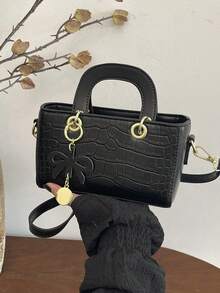 Crocodile Embossed Mini Handbag, Fashionable Versatile Crossbody Bag, Chic Tote Bag For Women - Black - View 5