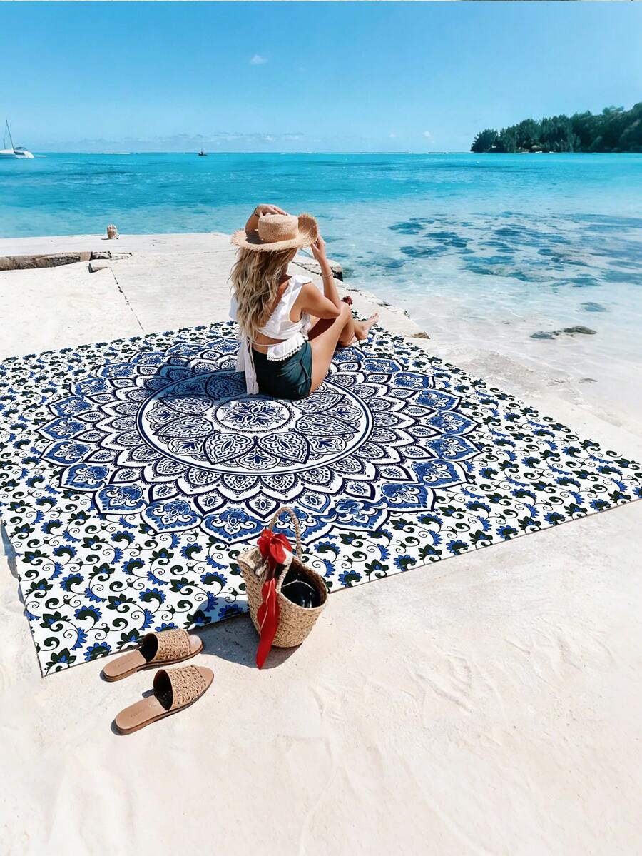 1pc New Waterproof Anti-Sand Digital Printed Beach/Picnic Mat, Fashionable And Fresh Pattern, Suitable For Outdoor Camping And Picnics - A - View 1