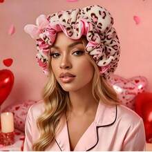 New Leopard Plush 3D Cat Ear Headband, Bow Hairband, Quick-Drying Hair Cap, Soft Sleeping Hat For Men Women - Multicolor - View 1