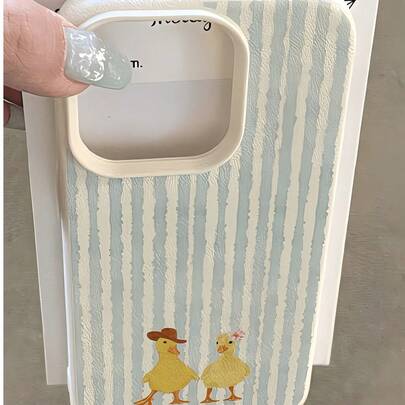 1 chiếc ốp lưng điện thoại TPU chống sốc tối giản hình vịt trắng sọc kiểu miền Tây, tương thích với Apple 17, 16, 15, 14, 13, 12, 11 Pro Max, Air và Series