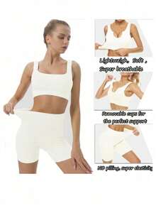 Workout Sets For Women 2 Piece Seamless Ribbed Crop Tank High Waist Shorts Yoga Outfits - White - View 4