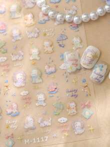 1 miếng dán móng tay hình cún con 5D Kawaii lấp lánh kiểu Nhật Bản với họa tiết mây, sao, nơ, phụ kiện trang trí móng tay, đồ dùng tự làm móng nghệ thuật cho nữ và bé gái. - Nhiều màu - Xem 1