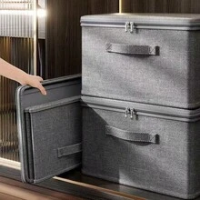 2个装可折叠衣物收纳盒，拉链式收纳盒，防尘盖，拉链密封，可折叠收纳，双提手设计，大容量隔层收纳，加固支撑，耐磨面料，防潮防水内衬，防霉，适合圣诞节、春节等节日使用。 - 彩色 - 查看 6