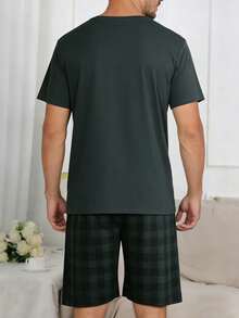 Men's Casual Lightweight Pajama Set, Round Neck Pullover Plaid Print Short Sleeve Top And Shorts, Comfortable Loungewear Set With Elegant Feel, Summer - Multicolor - View 3