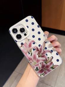 1个ins风波点百合花透明防摔软壳手机壳，清新少女风保护套，最佳礼物之选，兼容 17/17Pro/17ProMax/16/11/16Plus/16ProMax/16e/15ProMax/13/14/12/14ProMax/12ProMax/13ProMax/12Pro/13Pro/14Pro - 花朵元素圖案 - 查看 2