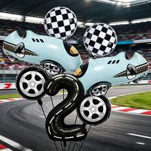 9pcs Racing Car Style Wheel Rim Design Black & White Checkered Round Balloons With Large Numbers, Suitable For Birthday, Anniversary, Theme Party, Room Decor, Racing Theme Gathering, Creating Indoor Atmosphere - View 12