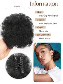 Bộ kẹp tóc giả dạng cuộn 4 inch, tóc nối tổng hợp, bồng bềnh tự nhiên, búi tóc, dây buộc tóc đuôi ngựa xoăn có thể tháo rời, phù hợp cho phụ nữ sử dụng. - Nhiều màu - Xem 3