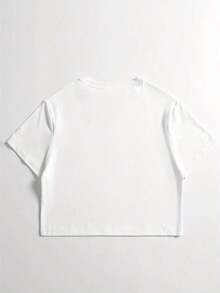 1pscWomen'S Printed Cropped T-Shirt | Stretchy Casual Style, Suitable For Daily Outfits & Themed Events, Summer Essential, Fashionable Lazy Style, Loose Fit, Drop Shoulder Design, Comfortable Pullover, Breathable Fabric, Short Sleeve Top Crop Tee,Outings Crop TopWomen's Solid Color Crew Neck Short Sleeve Crop Top2026, Printed Short Sleeve Crop Top Summer Tee - 白色 - 查看 3