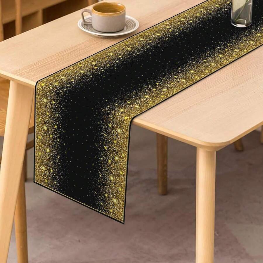 Black & Gold Table Runner, Suitable For Christmas, New Year, Birthday, Graduation Ceremony, Cocktail Party, Indoor/Outdoor Cafe Table Decor