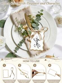 12/24/100 pièces Cartes de place en forme de coquille avec ruban, cartes de nom de table, cartes de siège de mariage DIY avec ruban en polyester, convient pour mariage, anniversaire, banquet - Voir 7