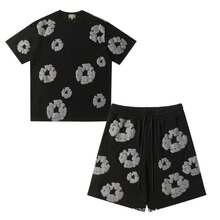 Y2K Hip-Hop Streetwear Bubble Print Loose-Fitting T-Shirt, Casual Hoodie For Men And Women - Bộ vest đen (vòng hoa xám) - Xem 5