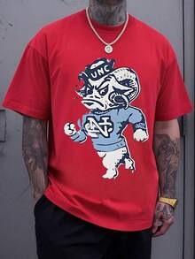 A Cartoonish Ram Mascot Displaying The Letters UNC Representing The University Of North Carolina At Chapel Hill Short Sleeve T Shirt In Blue And White - 紅色 - 查看 12