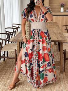 Weeklong Vestido de mujer talla grande con cuello en V profundo y estampado aleatorio - Multicolor 4 - Ver 3