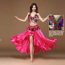 Sequin Spaghetti Strap Collar + Flowing Dance Skirt Inner Layer + Coin Tassel Waist Chain - Belly Dance Performance Festival Decorative Costume - Multicolor - View 18