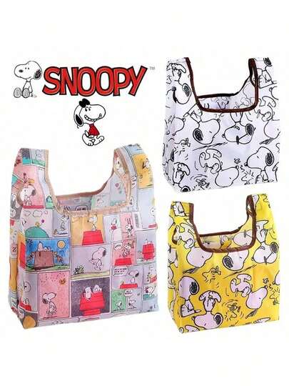  10pcs Cartoon Snoopy Fashion Gift Bags, Foldable Large Capacity Shopping Bags, Reusable Portable Grocery Tote Bags, Multipurpose Handbag For Daily Commute And Storage, Random Styles