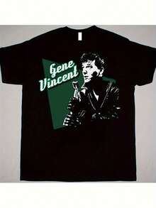 T-shirt graphique rock vintage Gene Vincent - Confectionné en tissu épais de 225 g/m², ce t-shirt rétro à imprimé géométrique arbore un motif géométrique. Ce modèle décontracté à manches courtes et col rond est idéal au quotidien et respirant pour l'été. - Noir - Voir 6