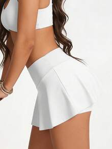 YZMJAFU Women's High Waisted Tennis Skirt With Built-In Shorts A-Line Pleated Athletic Skorts For Gym Golf Workout Running Summer Sports - White - View 3