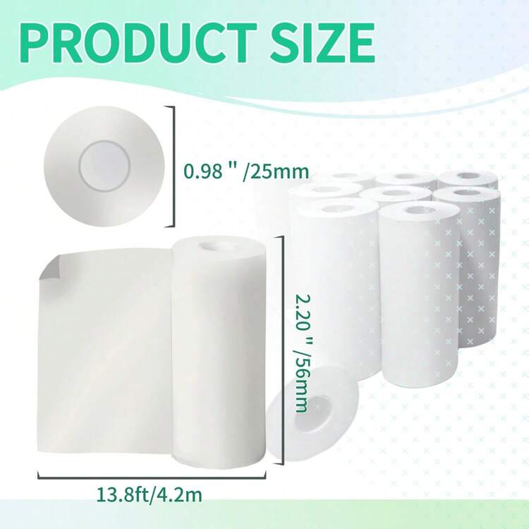迷你热敏打印机贴纸，57x25mm，可打印贴纸，热敏标签，适用于大多数口袋打印机（10卷白色无粘性纸+5卷白色有粘性纸） - 查看 4