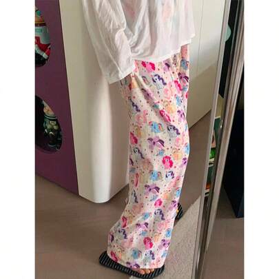 Hasbro Cute Cartoon Colorful Pony/Brony Loose Wide Leg Pajama Pants For Women, Summer New Casual Loungewear