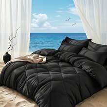 2/3PCS Minimalist Luxury Diamond Grid Oversized Quilt Set All-Season Use Including 1 Quilt + 1/2 Pillowcases Fits Various Bed Sizes Upgrade Your Sleep Quality Instantly Top Choice For Festival Gifting - 黑色 - 查看 6