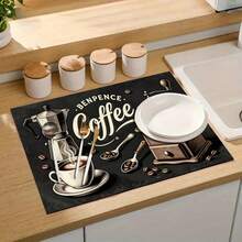 1 tấm lót chén đĩa họa tiết máy xay cà phê và tách trà cổ điển, phong cách quán cà phê retro, màu đen và xám, thấm hút tốt, đa năng, quà tặng gia đình, trang trí bàn ăn. - XYLSD-254 - Xem 9