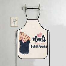 Adjustable Lace-Up Apron With Interesting Nail Art Pattern, Suitable For Kitchen, BBQ, Nail Salon, Party & Cosplay, Butterfly Print Design - LIWQ0041 - View 26