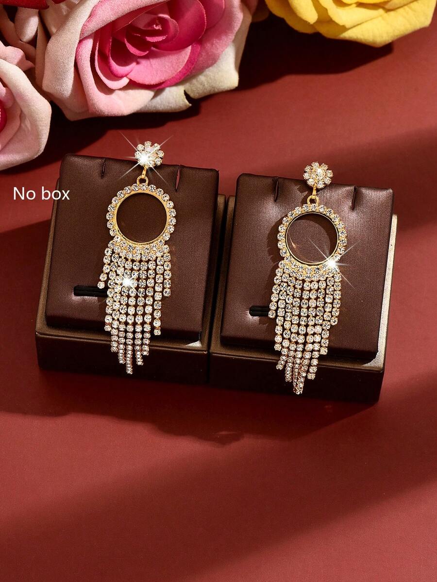 1 Pair Copper Tassel Drop Earrings, Suitable For Weddings, Parties, Galas And Anniversary Gifts - Gold - View 1