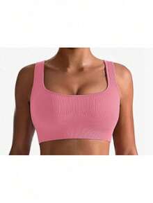 Workout Sets For Women 2 Piece Seamless Ribbed Crop Tank High Waist Shorts Yoga Outfits - 粉色 - 查看 2