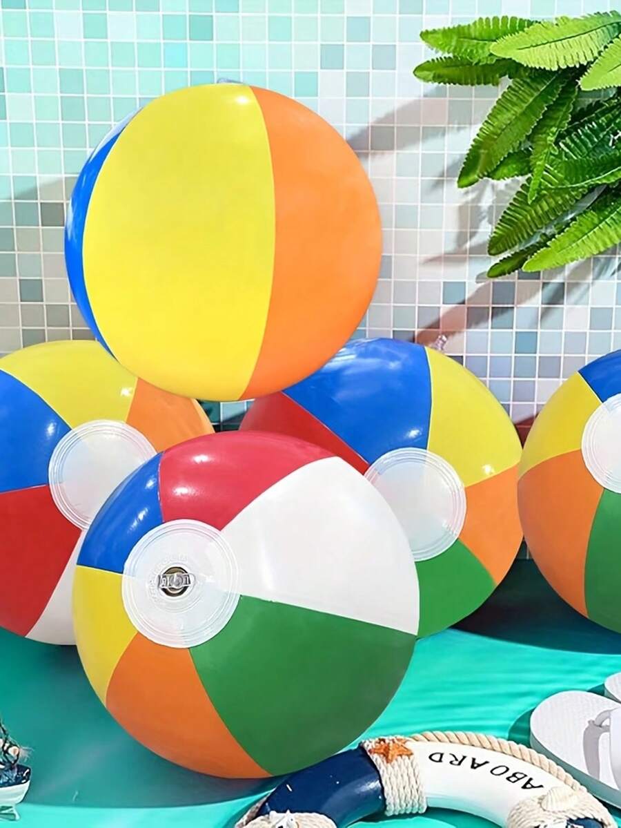 1pc Inflatable Rainbow Beach Ball, Summer Pool Party Game Prop, Hawaii Beach Game, Floating Game, BBQ Party Game, Summer Essential Outdoor Party Interactive Prop - Multicolor - View 1