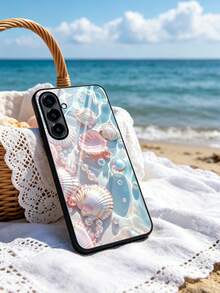 1 pieza Funda de teléfono de vidrio con patrón de perla de elemento oceánico de alta definición, compatible con Galaxy S26Ultra/S26PLUS/S25Ultra/S24/S23 Ultra/A16/A35/A25, 10pro/9/8/7, de moda, muy atractiva, femenina, mismo estilo que las influencers, protección duradera, mejor opción para vacaciones y regalo - Negro - Ver 4