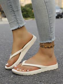 Chanclas unisex con soporte de arco, pantuflas de playa/hogar de unicolor, adecuadas para primavera, verano y otoño - Blanco - Ver 4