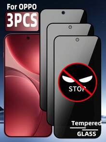 3 pièces Protecteur d'écran en verre trempé pleine couverture, compatible avec OPPO, pleine couverture, anti-espionnage, anti-rayures, anti-traces de doigts, installation facile, sans bords blancs, sans bulles, compatible avec les coques de téléphone - Noir - Voir 123