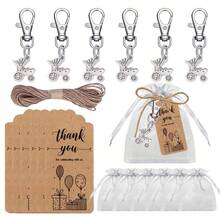 Ensemble de cadeaux pour fête de naissance, comprend un porte-clés en forme de poussette, des étiquettes de remerciement à motif de ballon et des sacs en organza, convient pour les décorations de fête pour adultes, la fête de révélation du , la fête de naissance, la fête d'anniversaire, les décorations de mariage et les cadeaux pour les invités - Jeu de porte-clés poussette multicolore - Voir 6
