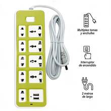 8-Outlet Adapter Extension 10 Connectors American Plug, 10-Outlet Multi-Outlet For Home Use With 2 USB Ports - Lime Green - View 2