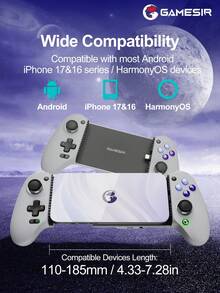 GameSir G8 Galileo Mobile Gaming Controller Compatible With IPhone 17 16 15 Series IOS Android Cellphone Gamepad Game Controle With Hall Effect Joystick And Triggers For Mobile Phone Cloud Gaming Egg Ns Emulators Adapted To Size 110-185mm Grey - View 3