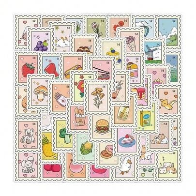 50 hojas de pegatinas de sellos con diseños de dibujos animados lindos, adecuadas para scrapbooking, diarios, cuadernos, botellas de agua, autos, diseños con mensajes positivos de fe, adecuadas como regalos, útiles escolares