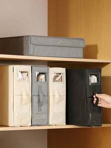 1 pieza Caja de almacenamiento con visibilidad de tela Oxford portátil, caja de almacenamiento a prueba de polvo de tela, organizador de edredón de armario, nueva caja de almacenamiento de sábanas plegable con cierre de gancho y bucle reforzada con tapa, adecuada para dormitorio de estudiantes, almacenamiento de ropa de cama, ropa interior, caja de almacenamiento apilable de gran capacidad y multifuncional - Multicolor - Ver 3