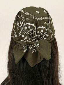 1 chiếc khăn tay/băng đô lớn in họa tiết Paisley thời trang, kiểu dáng Bohemian, chất liệu denim, phù hợp cho mọi mùa, thích hợp làm phụ kiện, đồ dùng cho dịp lễ. - 11-Xanh quân đội - Xem 2
