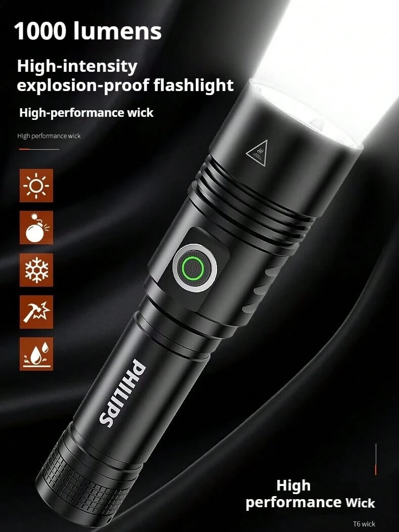 Philips SFL5111 Explosion-Proof Flashlight, Fixed Focus Super Bright Long-Range, Rechargeable Long-Lasting Outdoor Flashlight - Black - View 1
