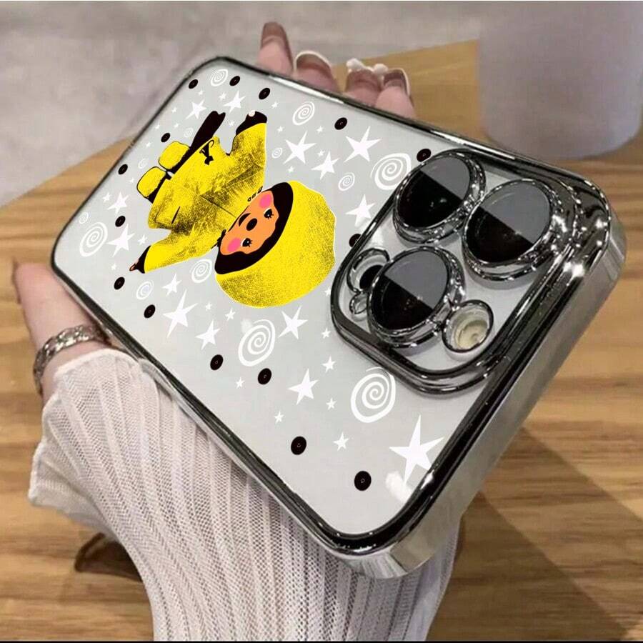 スマホケース TPUケース メッキ加工 レンズ保護カバー付き キャラクターイラスト 可愛いデザイン 大人可愛い 女子向け 柔らかTPU 全面保護 耐衝撃 傷防止 カメラレンズ保護 レンズ全体保護 17pro Max/17pro/17/11/12/13/14/15/15Pro/15PluS/15Pro Max/16/16Pro/16PluS/16Pro Max/MIN/X/XR 対応 インスタ映え 大人上品 プレゼント - 银色 - チェックする 1