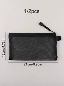 1 Piece/Transparent Mesh Cosmetic Bag, Travel Portable Simple Large Capacity Storage Bag For Toiletries And Cosmetics, Student Stationery Zipper Bag, Document Organizer, Back-To-School Supplies, Pencil Case, Pencil Case - 黑色 - 查看 8