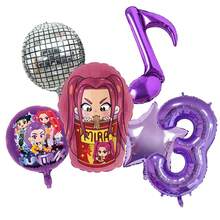 Globos decorativos autorizados del tema del grupo de chicas de K-Pop Witch Girl para fiesta de cumpleaños, conjunto de decoración de globos para fiesta de cumpleaños de niña, festival de música, incluye globos de papel de aluminio morados y globos con números, adecuado para decoraciones de mesa de pastel de bautizo de bebé, juguetes de globos - TZQQ - Ver 8