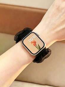 Huastonband 1條編織彈性尼龍透氣舒適運動手錶錶帶 女款 適用於Apple Watch 38/40/41mm, 42/44/45/46/49mm，適用於Apple Watch配件 Ultra3/2/1/Se/S11/S10/S9/S8/S7/S6/S5/S4/S3/S2/S1，適合戶外運動健身年輕時尚男女夏季海灘配件度假禮物 - 黑色 - 查看 8