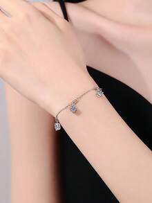 BLOVEMEE 1 chiếc vòng tay bạc 925 cao cấp tinh tế, đính 3 viên đá Moissanite 1.5 carat, kích thước 5.0mm, phù hợp cho nữ giới đeo hàng ngày, dự tiệc, lễ hội, ngày Valentine, Giáng sinh, Halloween, làm quà tặng trang sức. - Bạc - Xem 3