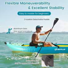 Tandem Infable Kayak, 12.5FT 2-Person Kayak For Adults W/507 LBS Weight Capacity, 2 Aluminium Oars, Padded Seat, 2 Fins, Hand Pump, Carry Bag, Repair Kit, Portable Touring Kayaks - Blue+Green - View 6