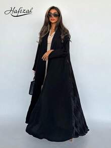 Hafizah Abrigo largo casual y ligero tipo Abayas de moda árabe modesta, nuevo diseño en negro - Negro - Ver 1