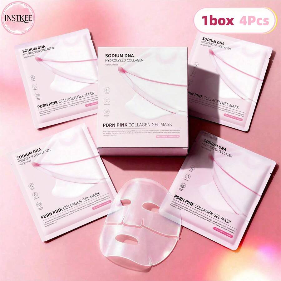 Salmon PDRN Pink Collagen Gel Mask | Color-Changing Gel, Overnight Face Mask For Glass Skin - Moisturizing, Firming, Elasticity Boost & Fine Lines Reduction | Low-Molecular Collagen, Pore Minimizing | Cooling Effect, Dermatologically Tested | Korean Skincare, 28g X 4ea (1 Box) - 1 Box/4 Pieces - View 1